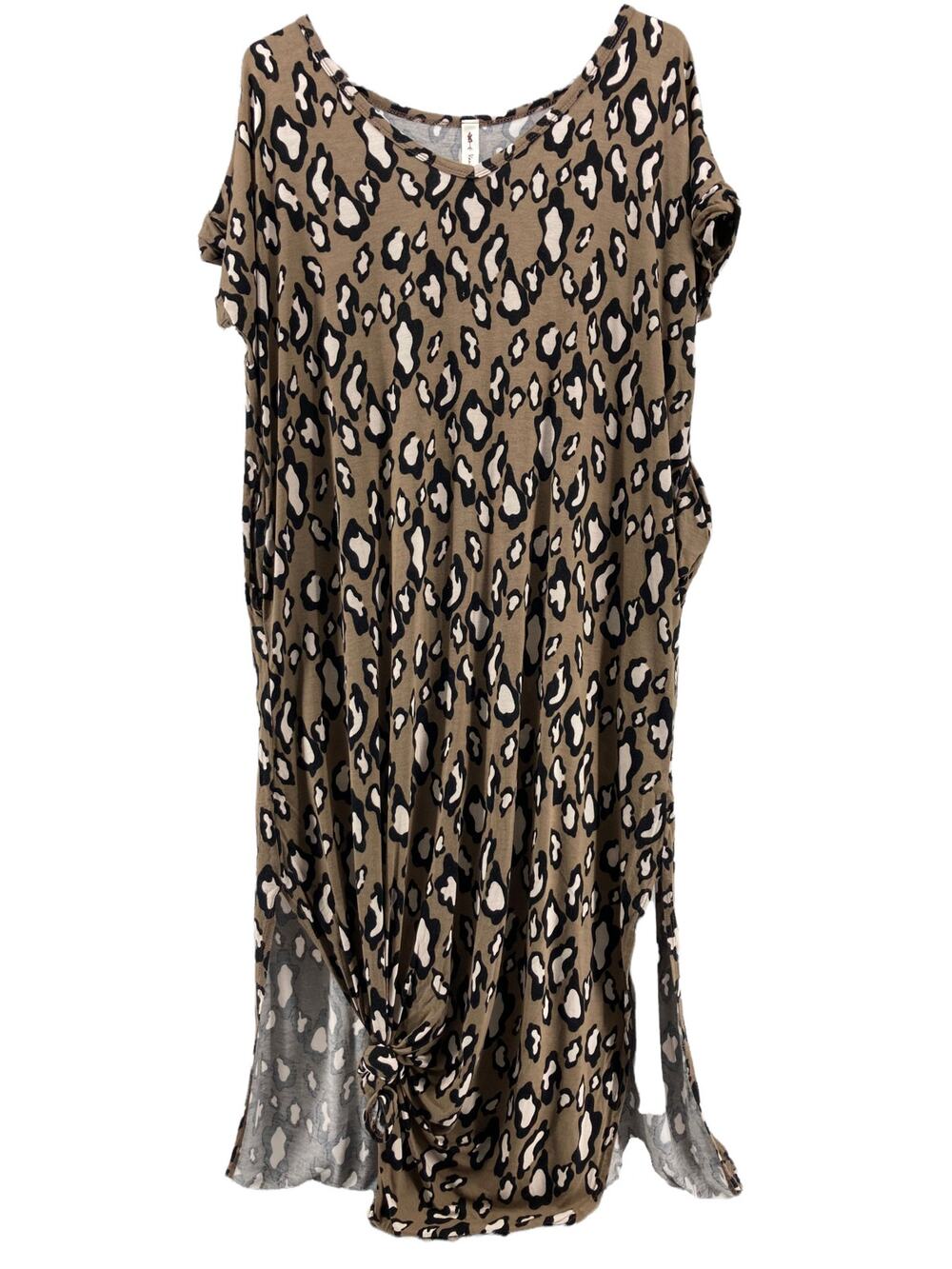 Vanilla Bay Brown Leopard Print Short Sleeve Midi Dress Women's Size Small